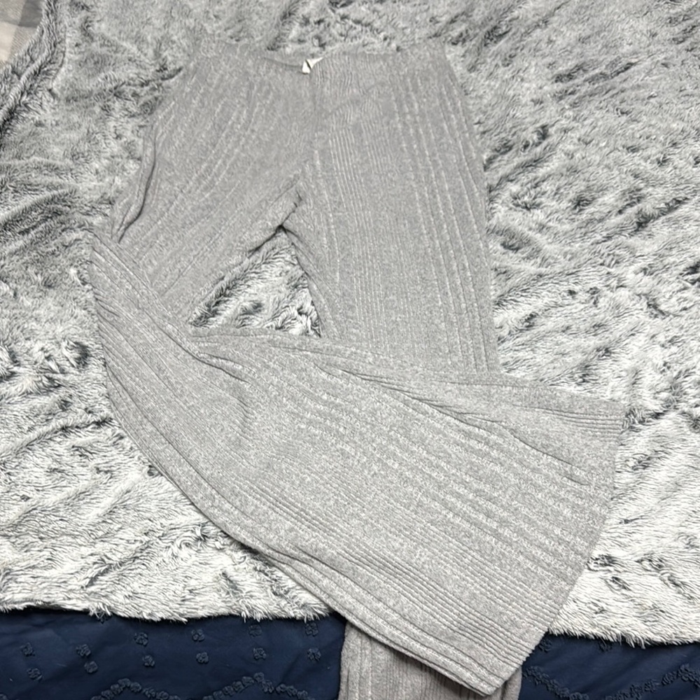 Gray Ribbed Knit Pants